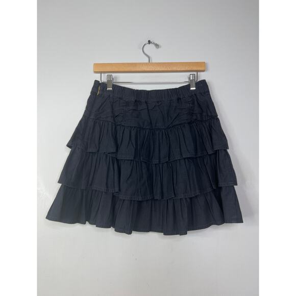 NWT Cleobella Kera Tiered Mini Skirt Pull On Elastic Waist Charcoal Black Sz Med - Picture 7 of 8